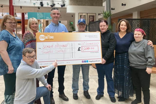 Ciaran Duffy, Director, McCambridge Duffy and Annamarie Barr, Board member of Stage Beyond pictured at the presentation of a sponsorship cheque for £1,000 which will go towards 'Finding Your Voice' worksh