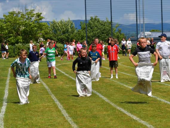 Sack race underway at the Holy Child Primary School sports day held on Monday last. Photo: George Sweeney. DER2325GS – 003