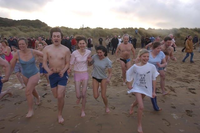 Braving the elements at the Culdaff New Year's Day Swim in 2004.