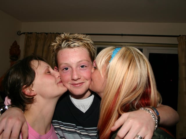 Karl gets Birthday Kisses from aunties Shauna and Carla  8050dd : Derry Parties & Celebrations August 2005: O'Hagan.