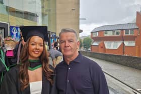 Derry girl Beth Harkin graduated in Marketing. On lifting her degree she said: "It's a wee bit nerve wrecking but it is worth it.” Beth said that she has already secured a job and that she is going straight into work. Standing with his daughter, Beth’s father Hugh said: I’m a proud parent today, it was a bit emotional, she has put the work in, very proud."