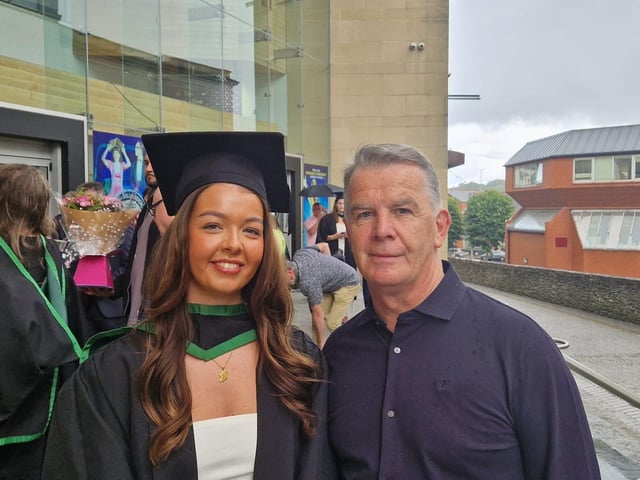 Derry girl Beth Harkin graduated in Marketing. On lifting her degree she said: "It's a wee bit nerve wrecking but it is worth it.” Beth said that she has already secured a job and that she is going straight into work. Standing with his daughter, Beth’s father Hugh said: I’m a proud parent today, it was a bit emotional, she has put the work in, very proud."