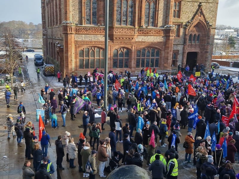 Striking public sector workers in Derry.