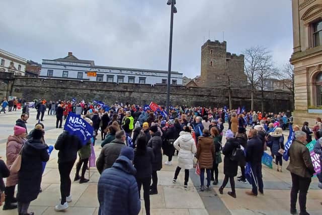 Tuesday's rally in Guildhall Square. A further demonstration will take place on Saturday.