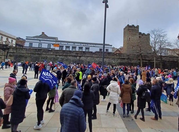 Tuesday's rally in Guildhall Square. A further demonstration will take place on Saturday.