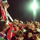Sean Hargan with the league Trophy at Brandywell in 1997.