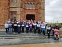 Early years workers and campaigners protesting against the proposed cuts to the Pathway Fund, which has now been reversed.