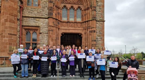 Early years workers and campaigners protesting against the proposed cuts to the Pathway Fund, which has now been reversed.