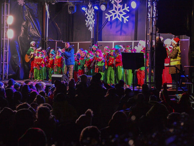 Christmas carol singing at the Community Hub on Friday night. Photo: George Sweeney