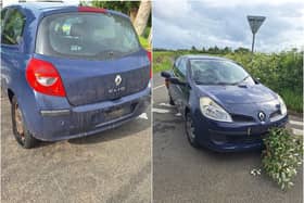 The blue Renault Clio was located by police abandoned at the junction of Alder Road with Beragh Hill Road.