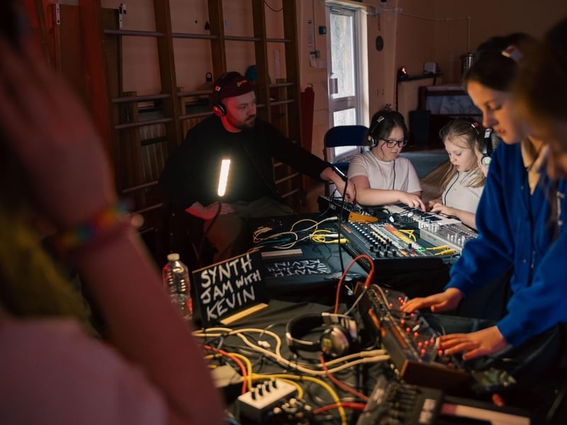 Students from St Eugene's PS, Nazareth House PS, Gaelscoil Éadain Mhóir and Long Tower PS took part in four high-energy creative sessions held in schools and community centres, giving many their first experience of cutting-edge music and digital technology.