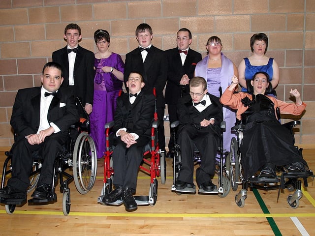 Attending the Foyle View Special School's inagural formal held at Pitchers were From left (seated), Stephen McElhinney, Alan McDermott, Kevin McFarland and Leeanne McGarrigle. Back row, David Friel, Claire McDonagh, Jim McDonagh, Roy Allen, Denise McGlinchey and Doloris Murphy. (0112T02).:.