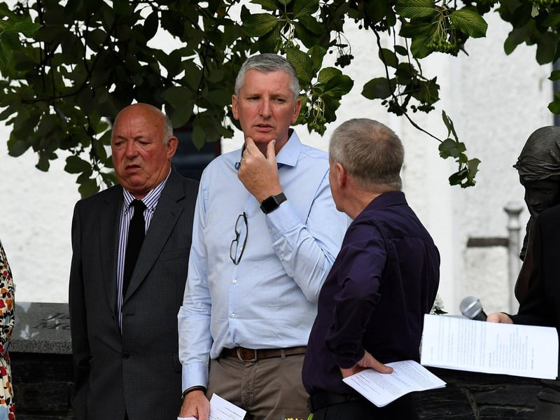 Relatives of those killed and injured in the Claudy car bombing on 31 July 1972 attend the unveiling of the newly-refurbished memorial on Wednesday evening. Photo: George Sweeney