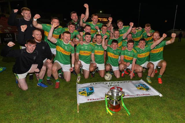 Glen celebrate after defeating Magherafelt to secure their third successive Derry senior football title in Celtic Park. (Photo: George Sweeney)