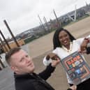 Mayor Lillian Seenoi-Barr pictured at Ebrington Square on Monday with Gary Curran and Stephen Doherty, Inn Events (Promoters).