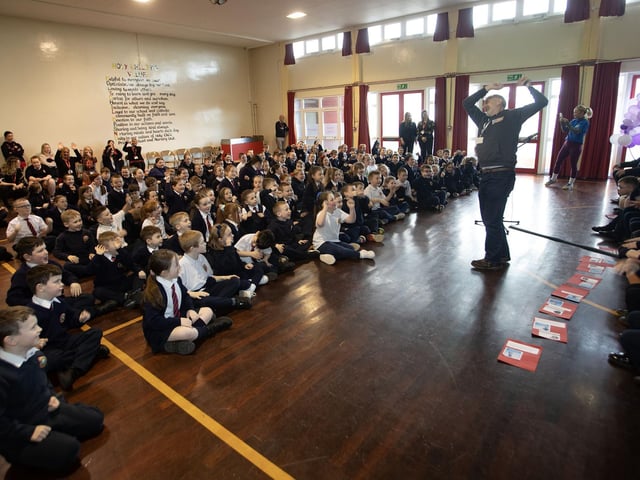 Pupils at Holy Child PS taking part in some fun activities with staff from the Children's Commissioner's Office on Thursday.