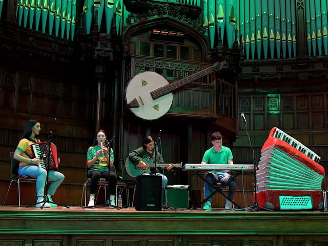 Traditional musicians perform in the Guildhall.  Photo: George Sweeney