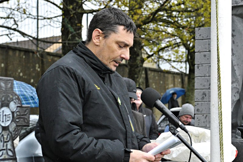Kevin Coyle speaking at the annual IRSP Easter Commemoration held in the City Cemetery on Saturday.  Photo: George Sweeney
