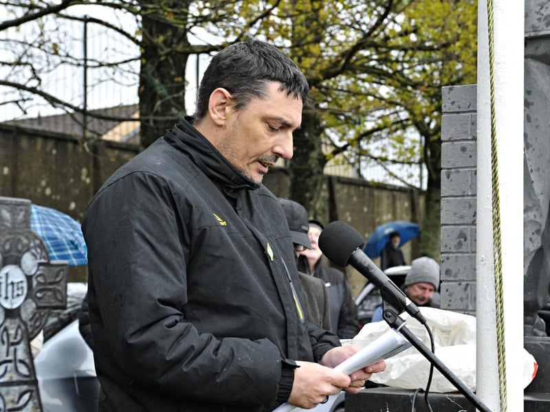 Kevin Coyle speaking at the annual IRSP Easter Commemoration held in the City Cemetery on Saturday.  Photo: George Sweeney