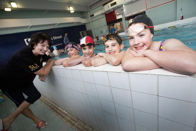 Swimming coach Yvonne Strawbridge with some of the pupils at the City Swimming Baths, preparing for upcoming galas. Included from left are Jennifer Diver, Aine Rodgers, Matthew Strawbridge and Abbie Doherty. (Photos: Jim McCafferty Photography)