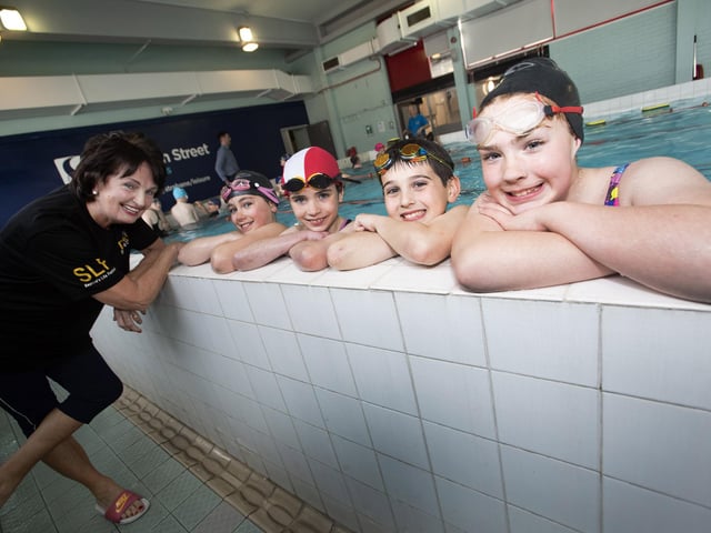 Swimming coach Yvonne Strawbridge with some of the pupils at the City Swimming Baths, preparing for upcoming galas. Included from left are Jennifer Diver, Aine Rodgers, Matthew Strawbridge and Abbie Doherty. (Photos: Jim McCafferty Photography)