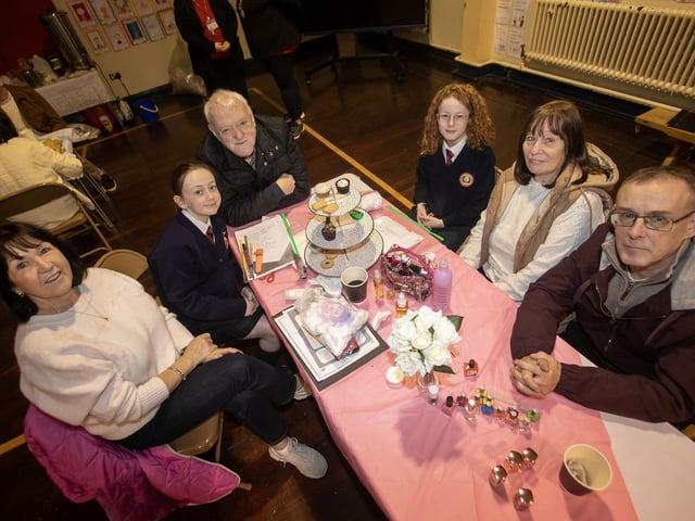 Some of the P7 pupils pictured with their grandparents on Wednesday. : .