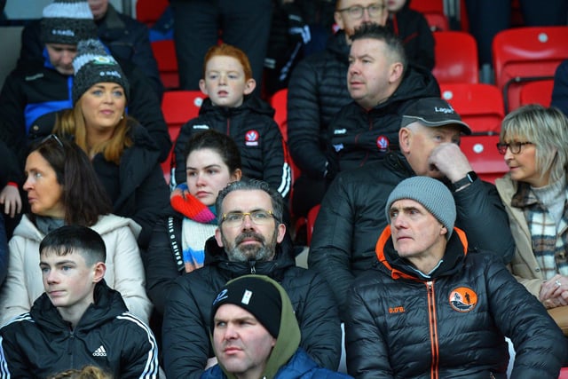 Fans at Derry’s opening National League Division Two gameat Owenbeg on Saturday afternoon. Photo: George Sweeney. DER2305GS – 149