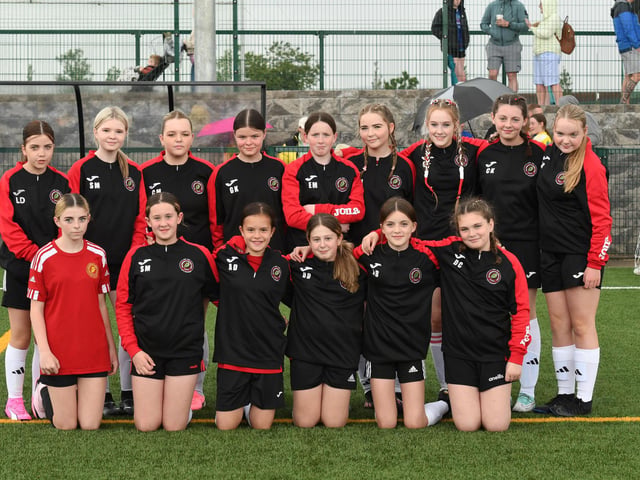The Ballymoor FC Girls Under-13's team at the Shared Village Centre.