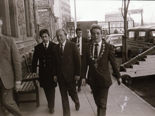 Charlie Haughey at the Guildhall with Mayor John Tierney.