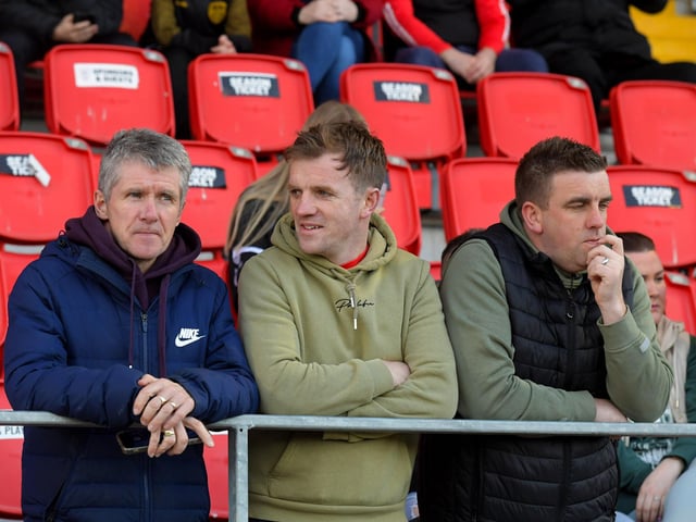 Derry City fans at the Brandywell on Friday evening. Photo: George Sweeney