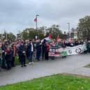 A rally in support of Gaza at Free Derry Corner on Tuesday, October 10.