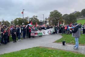 A rally in support of Gaza at Free Derry Corner on Tuesday, October 10.