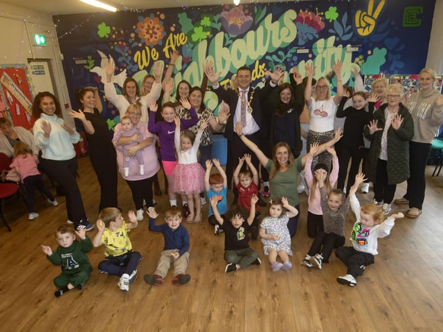 WNP DANCE PICNIC AT CURRYNIERIN. . . The Mayor of Derry City and Strabane District Council, Ruairi McHugh pictured at Sunday's Waterside Neighbourhood Partnership's 'Waterside Together' event - Dance Picnic. Included are organisers, Echo Echo dancers and local families who took part. (Photos: Jim McCafferty Photography) : .