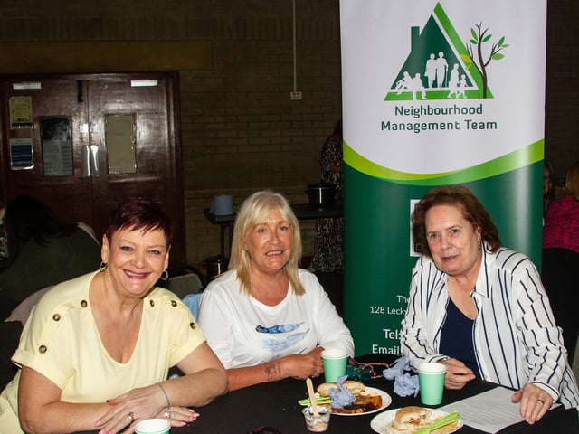 Sally Callaghan, Lorraine Loughrey and Marie McGarrigle at the Neighbourhood Management Team's Brunch/Autumn Programme Launch at Pilot's Row Community Centre.