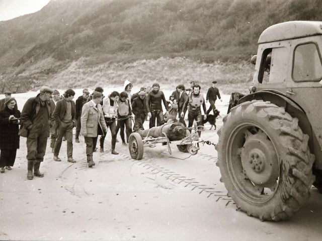 November 1975: Derry Sub Aqua Club members recover a cannon from La Trinidad Valencera four years on from discovering the 1588 Spanish Armada wreck off Kinnego Bay in Inishowen, Donegal.