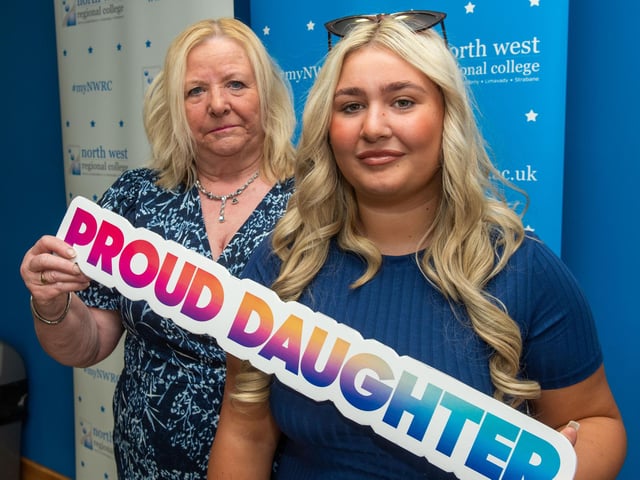 Proud Marion McGilloway with Caterina Shiels at the Best in FE Awards at North West Regional College.