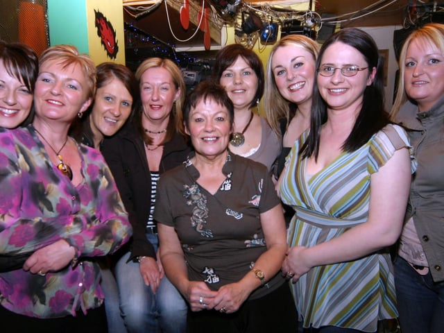 Female fans, Ann, Sandra, Ann, Paula, June, Terri, Tracey, Joanne and Tracey gather at The Bound for Boston 0005JML