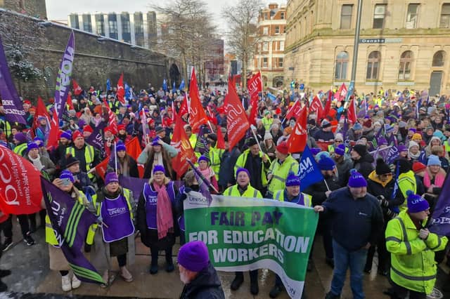 Striking public sector workers in Derry.