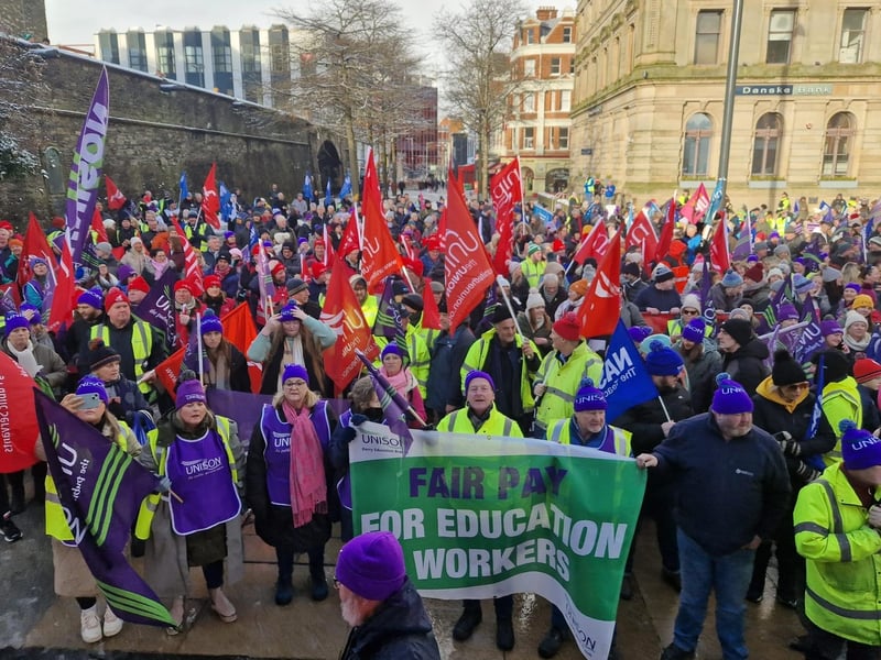 Striking public sector workers in Derry.