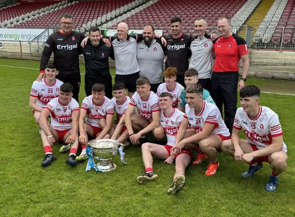 Some of the Derry Minor team and backroom staff who achieved back-to-back All Ireland Minor titles.