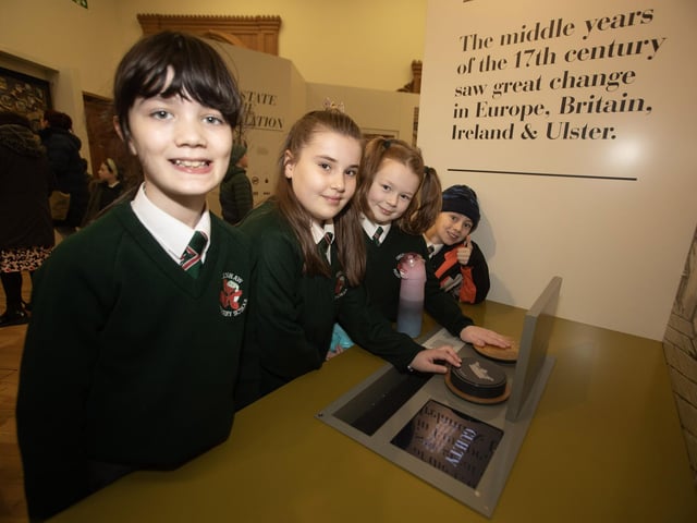 P5 pupils Darragh, Sophia, Nyla and Jackson checking out some of the history within the Guildhall.