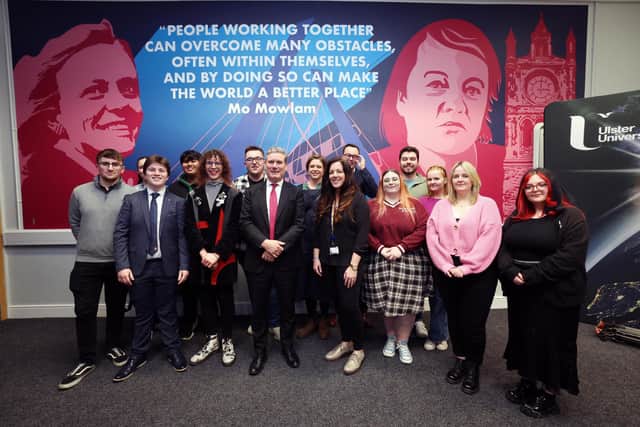 Cinematic Arts students, Keir Starmer, Henrietta and Freddie Norton with Prof, Vic McCollum.