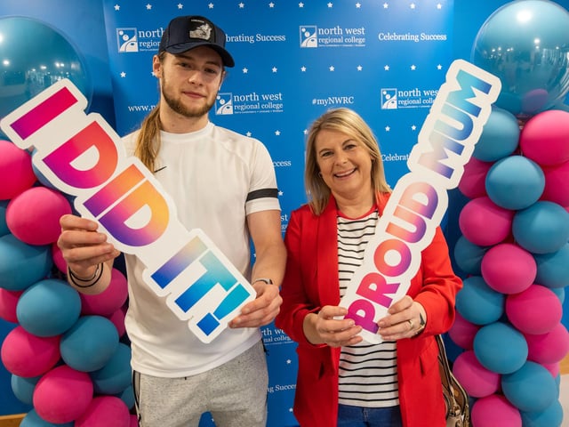 Matthew Russell and mum Annette pictured at the Best in Further Education celebrations at North West Regional College.