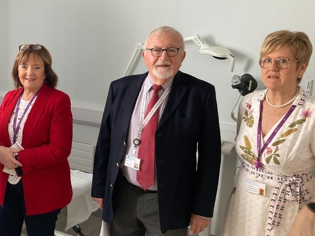 Western Trust’s Director of Acute Services, Geraldine McKay and Chair of the Western Trust Board Dr. Tom Frawley with staff at the official opening of a new antenatal clinic at Altnagelvin.