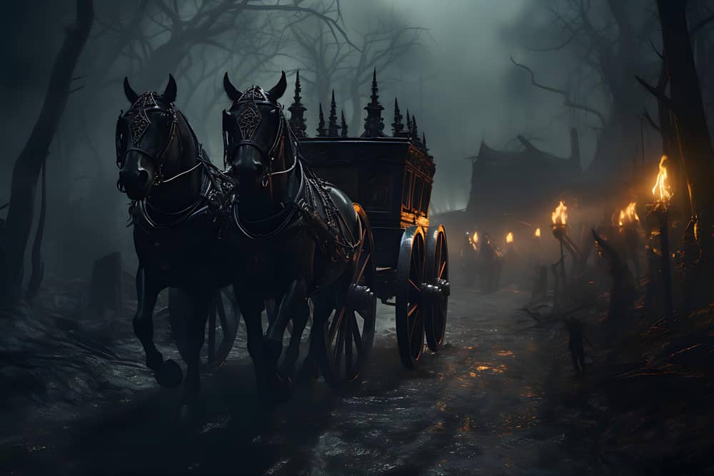 Southway's Headless Coachman. According to Peter McCartney's wonderful 1993 compendium 'Parade of Phantoms' - "On Hallowe'en night, every third year, a ghostly black hearse drawn by six horses was said to appear on the old Coach Road."
