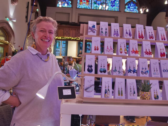 Fiona Herbst with her jewellery on display in the Guildhall.