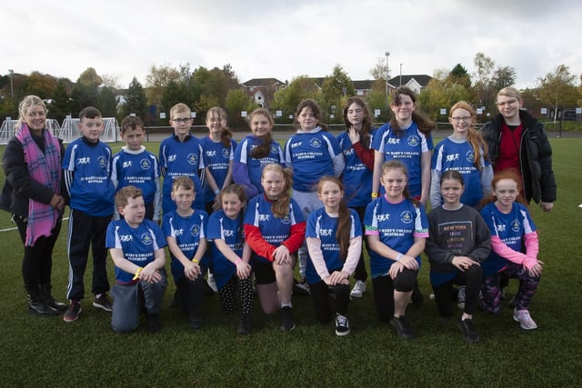 Children from Holy Child PS, Creggan who competed in the Primary Schools Duathlon at St. Mary’s College.