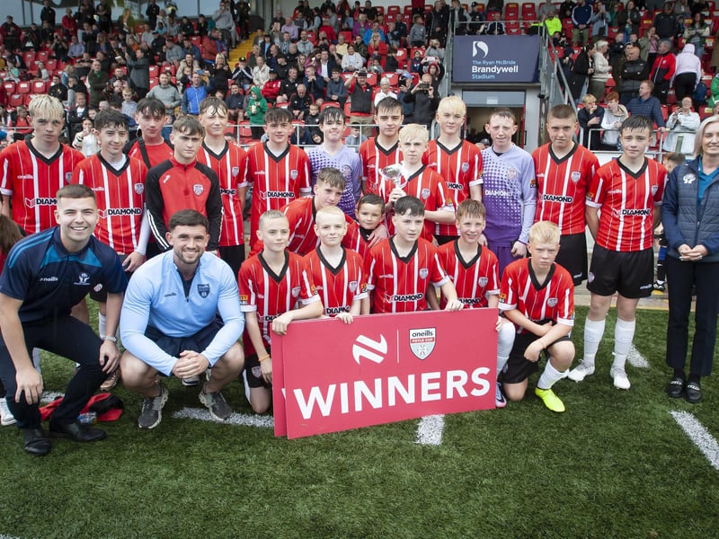 Derry City - winners of the u-14 Foyle Cup at Brandywell on Saturday afternoon, after beating Ards 6-1. (Photos: Jim McCafferty Photography)