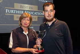 Matthew Magee is presented with the Gerard Finnegan Memorial award by Dr Catherine O’Mullan, Director of Curriculum and Academic Standards at NWRC