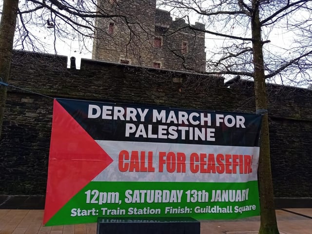 Thousands participate in Derry rally for Palestine calling for a ceasefire in Gaza on January 13, 2024